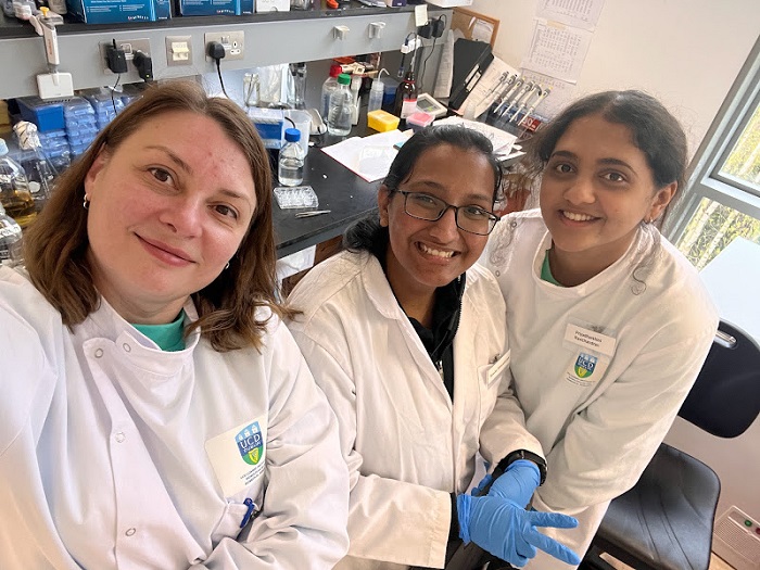 A photo of research Svitlana with Sneha and Priya